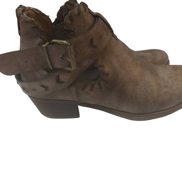 Rampage Tetruss Brown Criss Cross Strap Ankle Zip Booties 7 Festival Bikercore - Picture 4 of 8